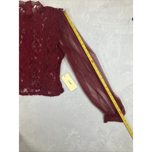 Fairy Women's Whimsy Sheer Lace Romantic Size Medium Blouse Red NWT Zip-Up Back - Picture 15 of 16